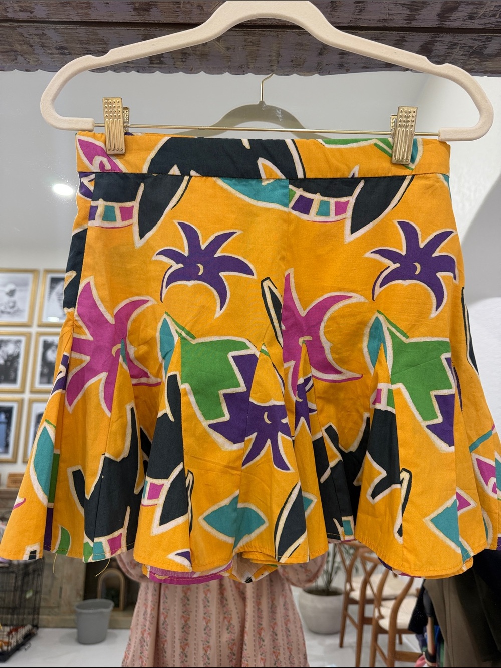 NWOT Zara 100% Cotton Mustard Floral Circle Skirt with Purple & Green Accents